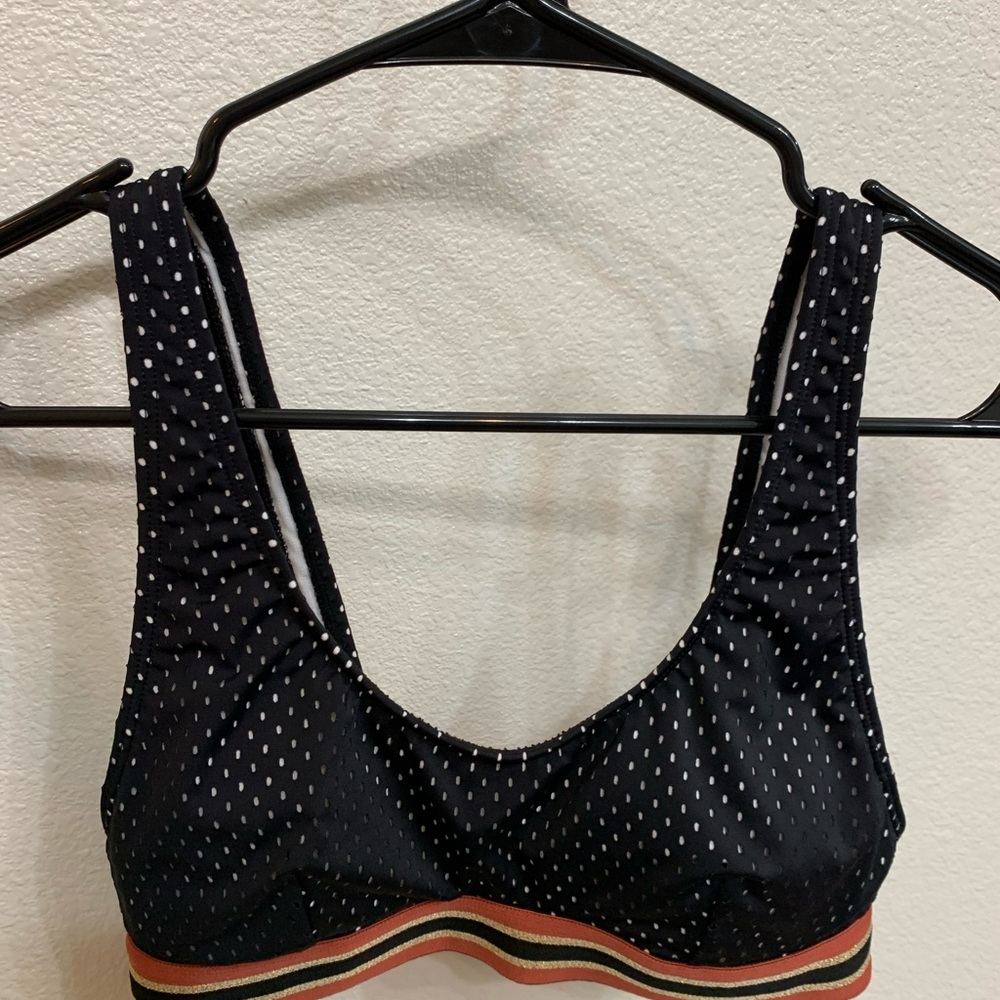 High waisted swim suit in black with maroon & gold